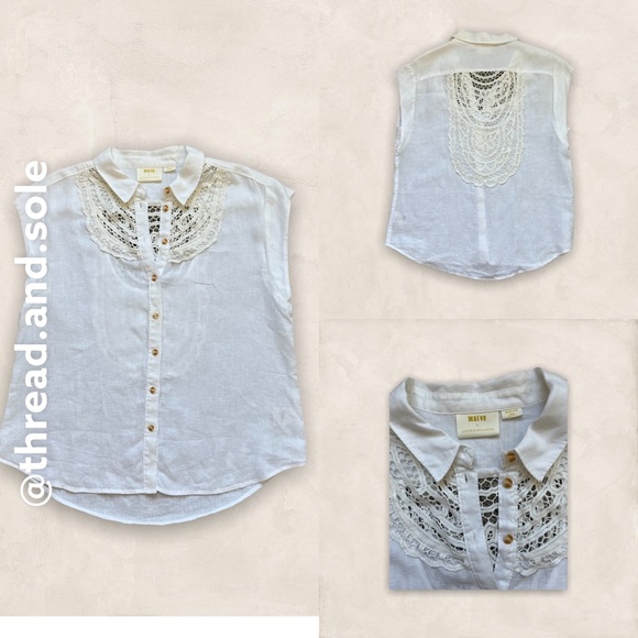 Anthropologie Tops - Anthropologie Sleeveless Linen and Lace Top